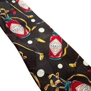 Tabasco Hot Sauce Silk Necktie Golf Bag & Club Design Made in USA Novelty Tie